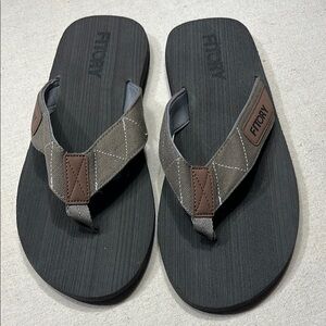 Fitory Mens Black/Brown Foam Flip Flops Size 13